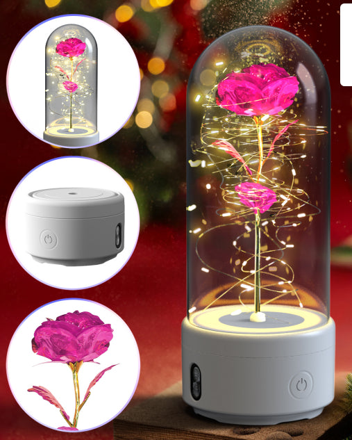 2 In 1 Rose Flower LED Light Bluetooth-compatible Speaker Valentine's Day Gift Glass Cover