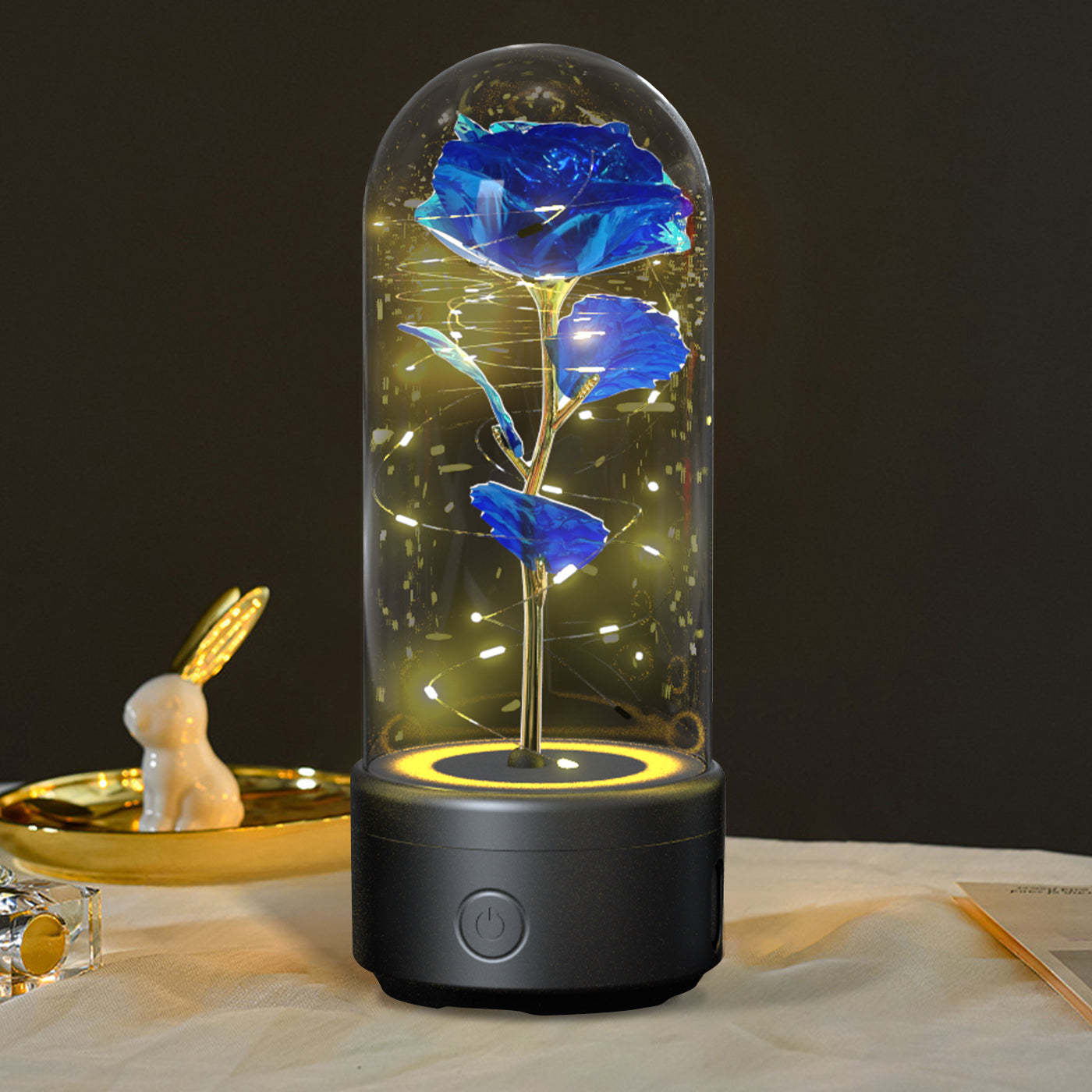 2 In 1 Rose Flower LED Light Bluetooth-compatible Speaker Valentine's Day Gift Glass Cover
