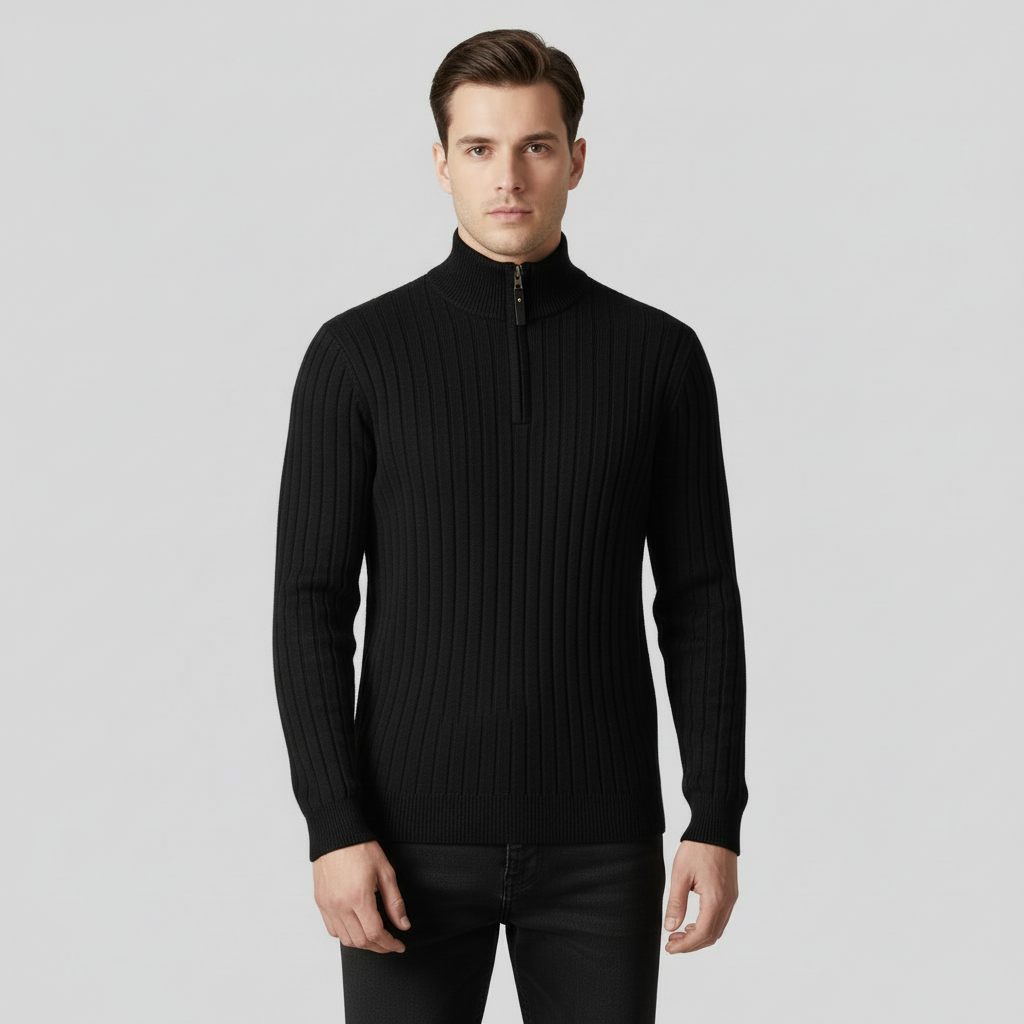 Men's Black Quarter-Zip Pullover Sweatshirt