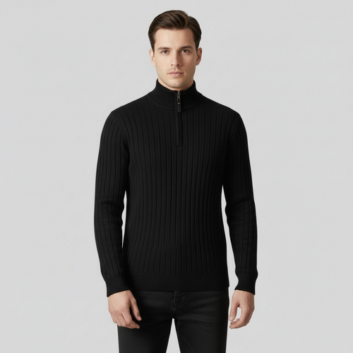 Men's Black Quarter-Zip Pullover Sweatshirt