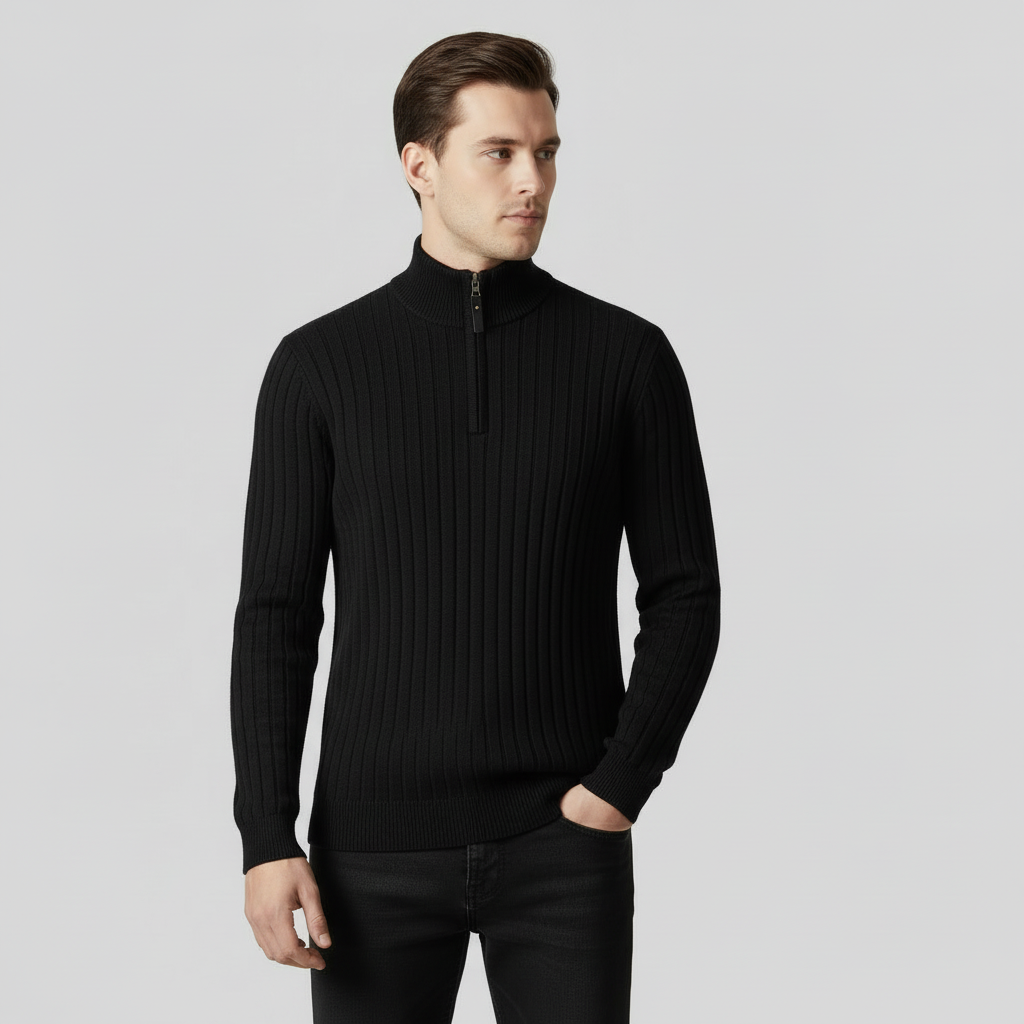 Men's Black Quarter-Zip Pullover Sweatshirt