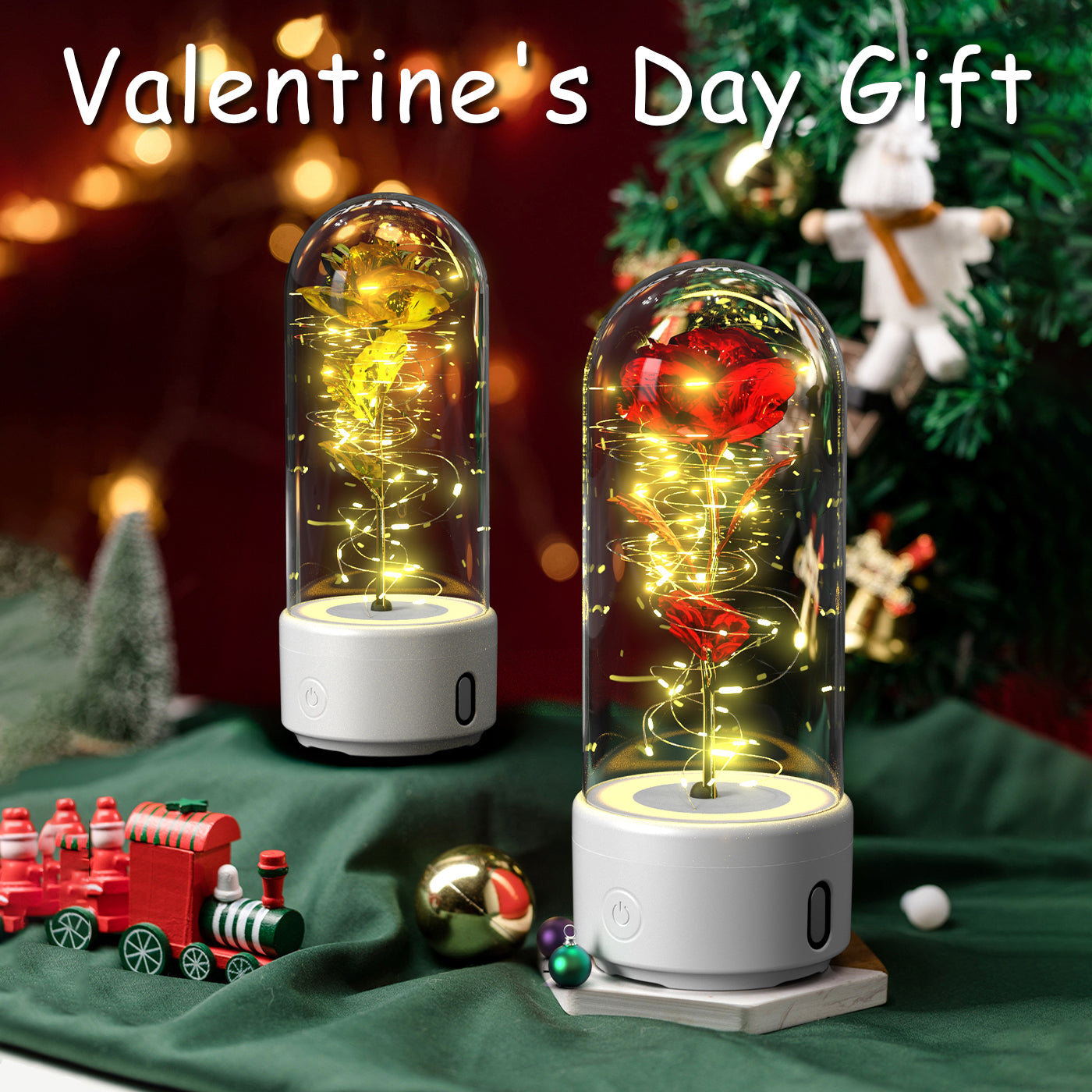2 In 1 Rose Flower LED Light Bluetooth-compatible Speaker Valentine's Day Gift Glass Cover