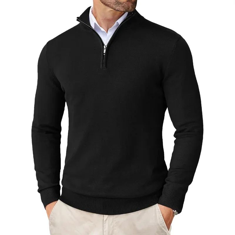 Men's Quarter Zip Sweater Knitted Turtleneck Pullover Long Sleeve 1/4 Zip Jumper