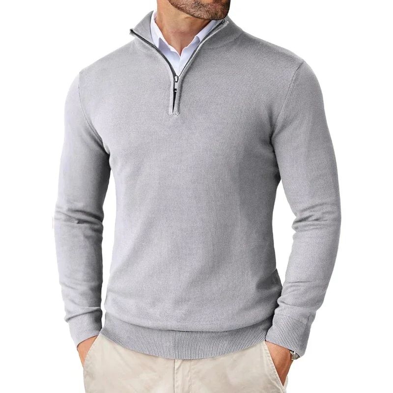 Men's Quarter Zip Sweater Knitted Turtleneck Pullover Long Sleeve 1/4 Zip Jumper