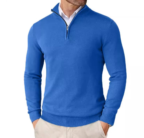 Men's Quarter Zip Sweater Knitted Turtleneck Pullover Long Sleeve 1/4 Zip Jumper
