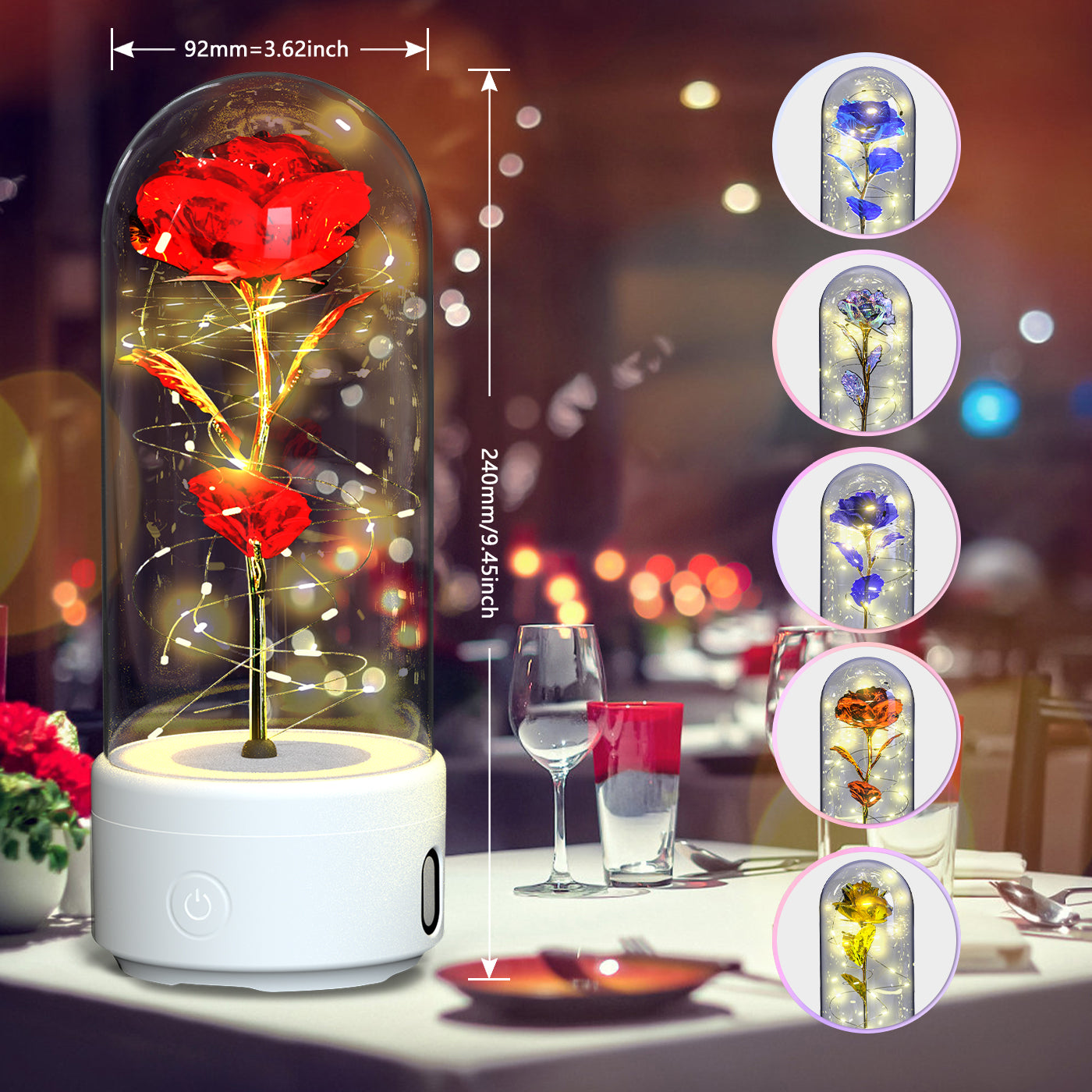 2 In 1 Rose Flower LED Light Bluetooth-compatible Speaker Valentine's Day Gift Glass Cover