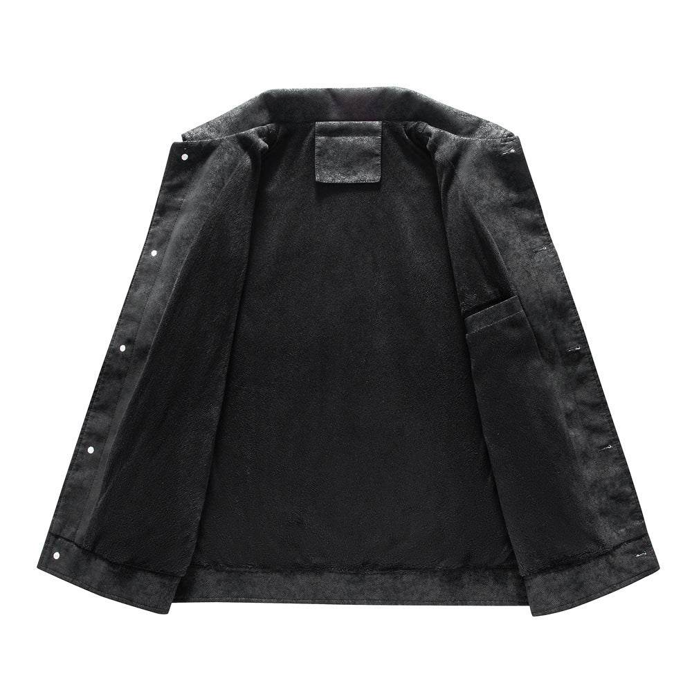 Lapel Leather Jacket Chest Button Pocket Casual Slim Fit