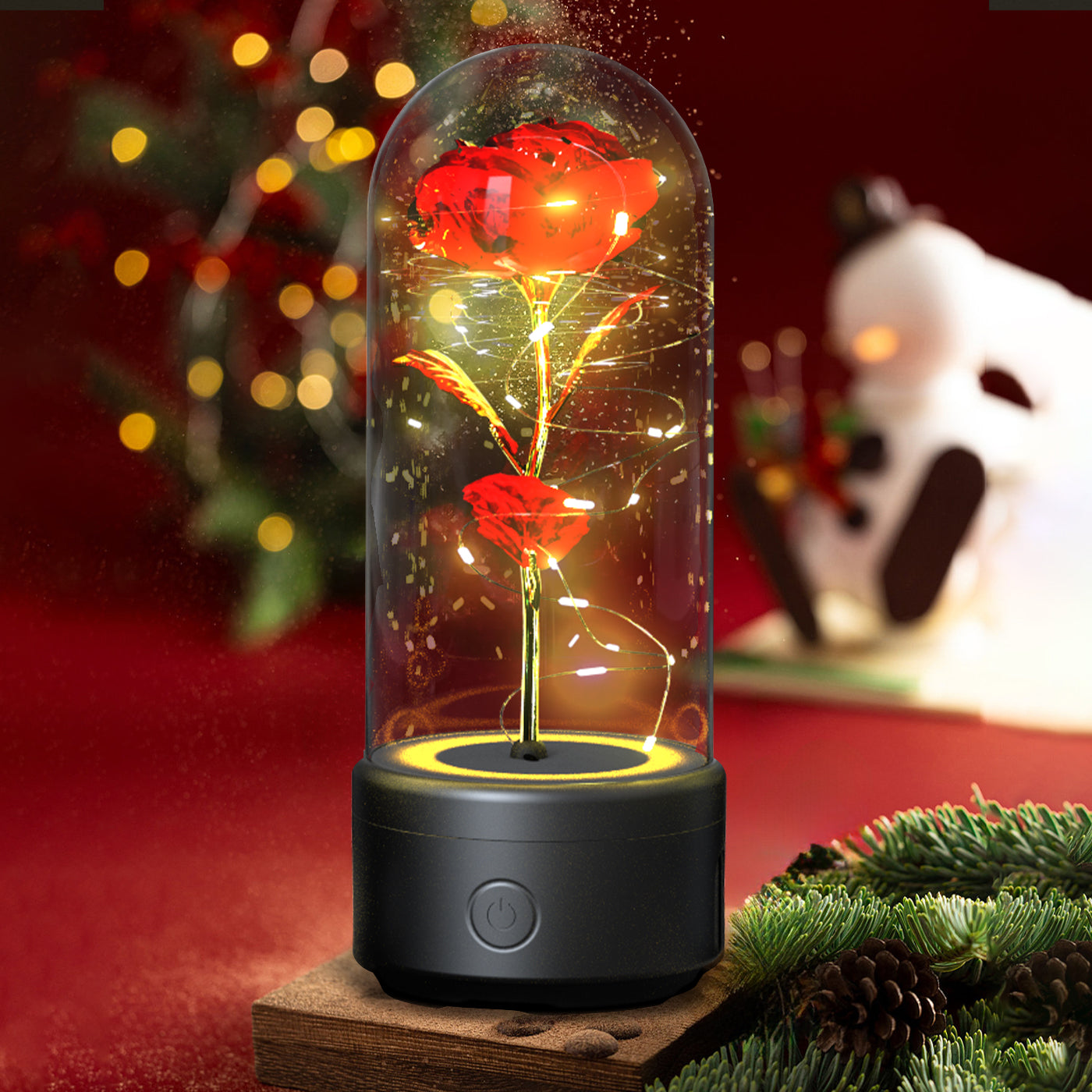 2 In 1 Rose Flower LED Light Bluetooth-compatible Speaker Valentine's Day Gift Glass Cover