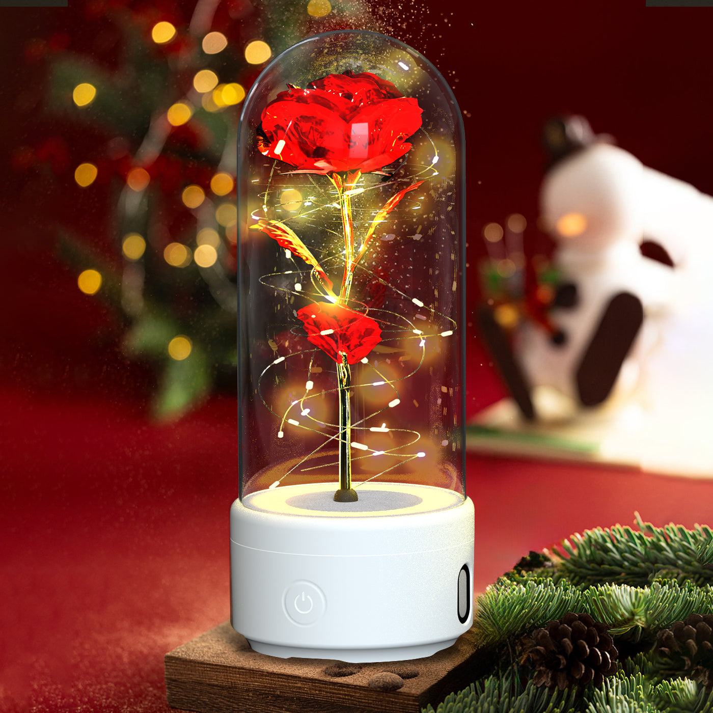 2 In 1 Rose Flower LED Light Bluetooth-compatible Speaker Valentine's Day Gift Glass Cover