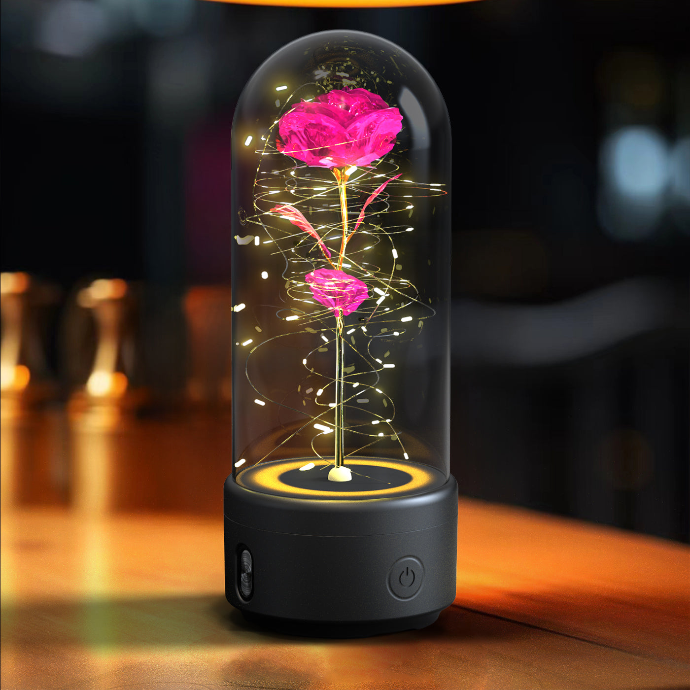 2 In 1 Rose Flower LED Light Bluetooth-compatible Speaker Valentine's Day Gift Glass Cover