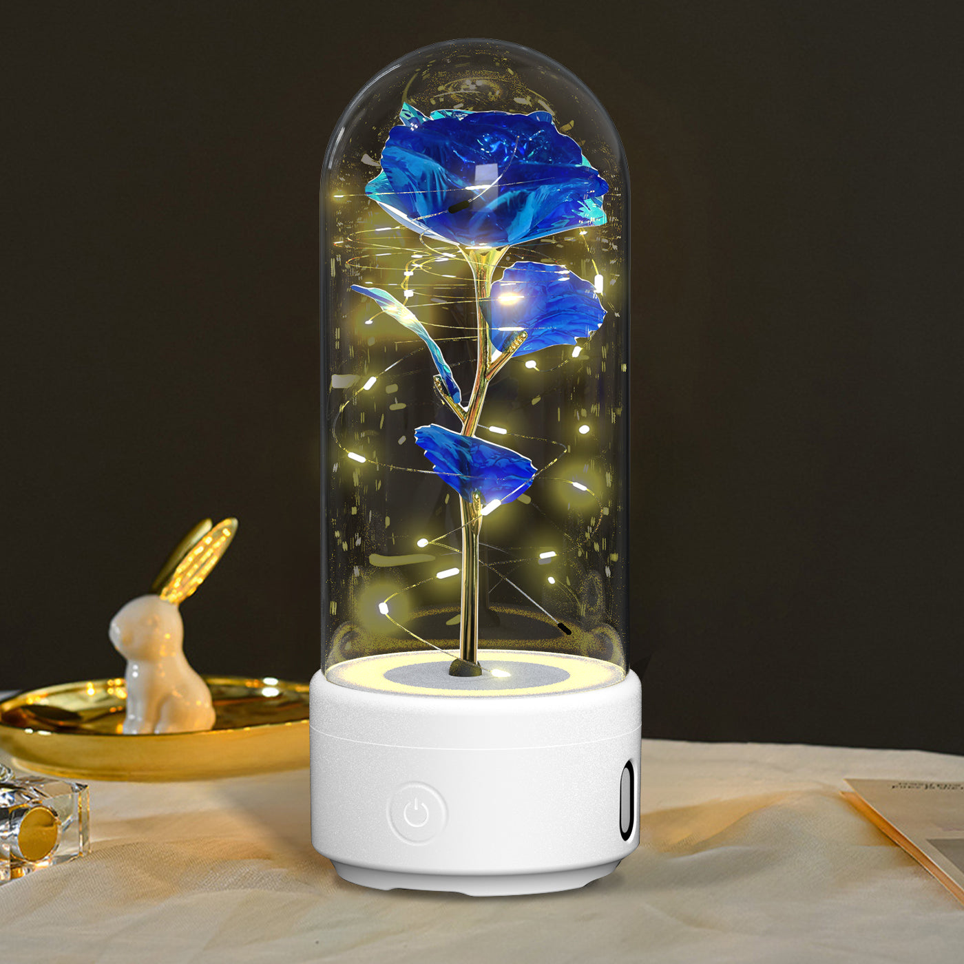 2 In 1 Rose Flower LED Light Bluetooth-compatible Speaker Valentine's Day Gift Glass Cover