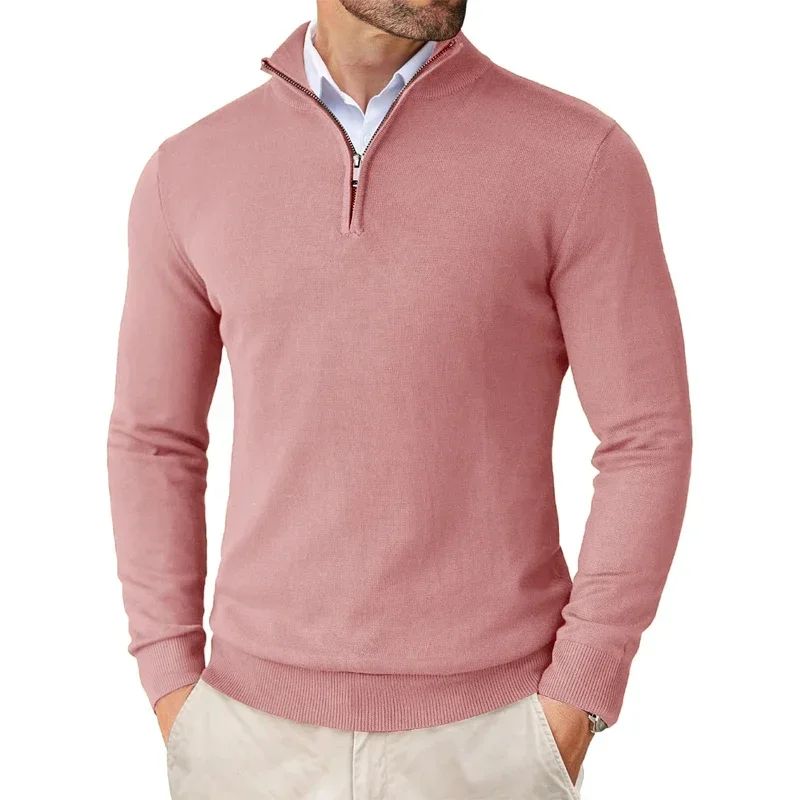 Men's Quarter Zip Sweater Knitted Turtleneck Pullover Long Sleeve 1/4 Zip Jumper