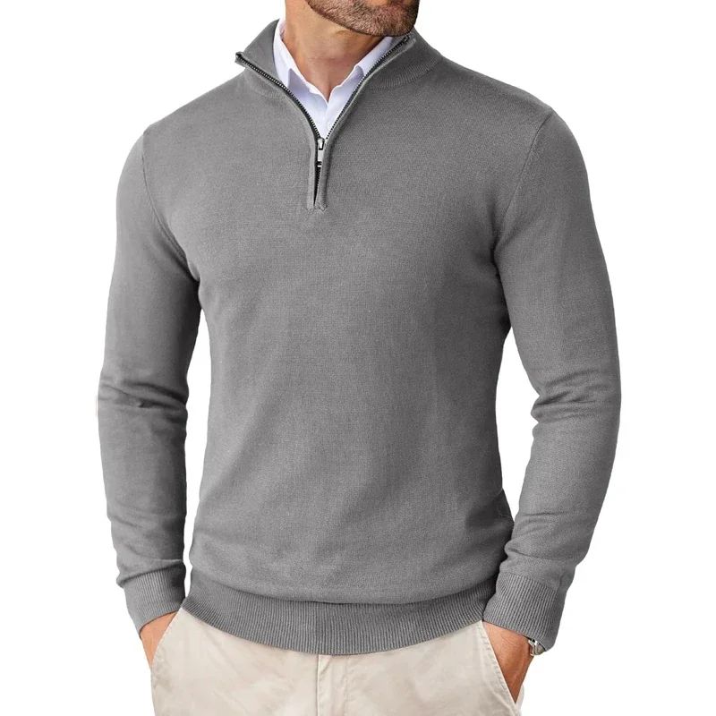 Men's Quarter Zip Sweater Knitted Turtleneck Pullover Long Sleeve 1/4 Zip Jumper