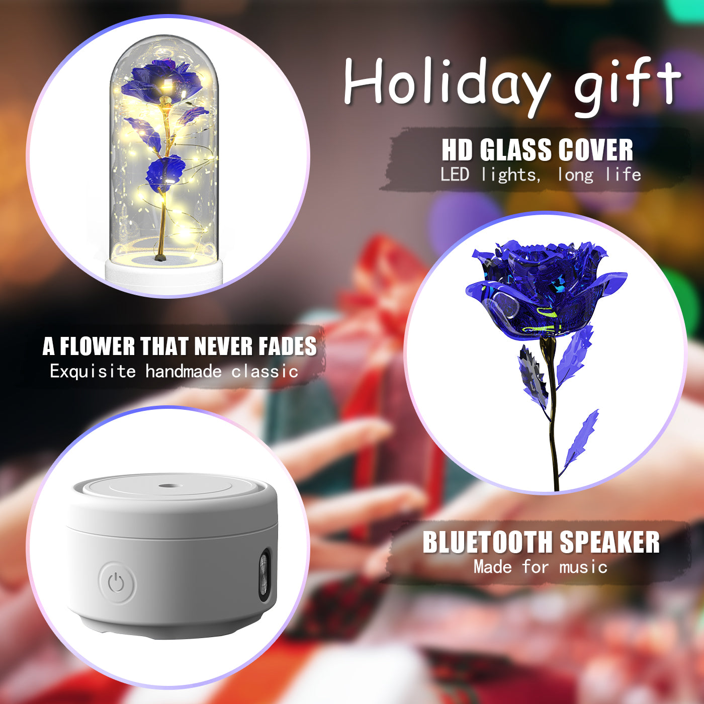2 In 1 Rose Flower LED Light Bluetooth-compatible Speaker Valentine's Day Gift Glass Cover