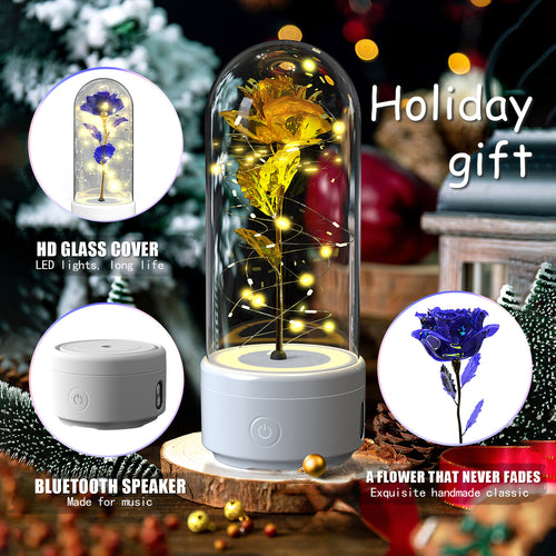 2 In 1 Rose Flower LED Light Bluetooth-compatible Speaker Valentine's Day Gift Glass Cover