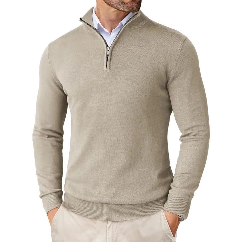 Men's Quarter Zip Sweater Knitted Turtleneck Pullover Long Sleeve 1/4 Zip Jumper