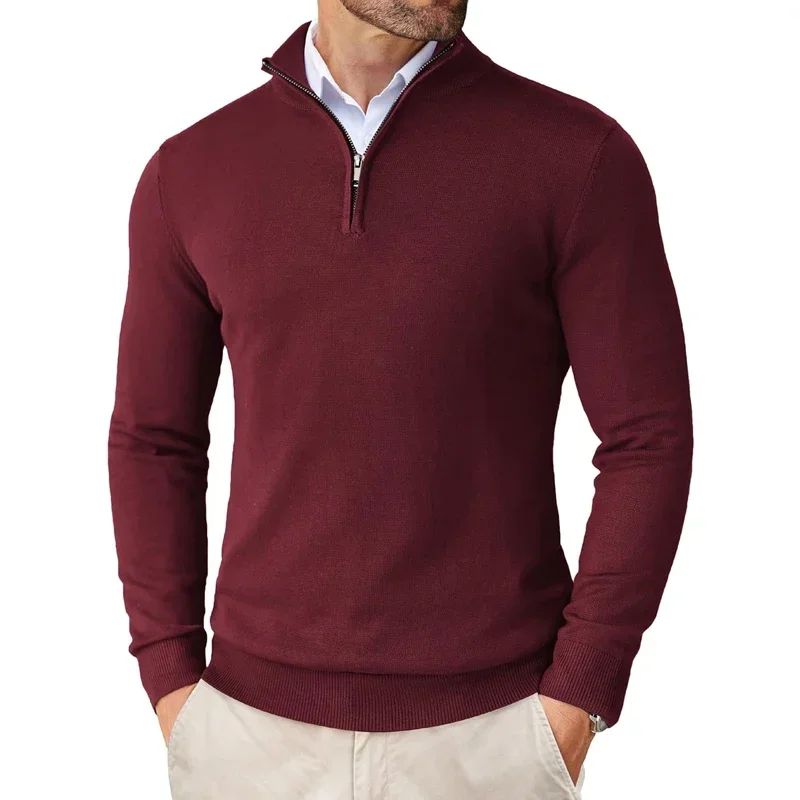 Men's Quarter Zip Sweater Knitted Turtleneck Pullover Long Sleeve 1/4 Zip Jumper