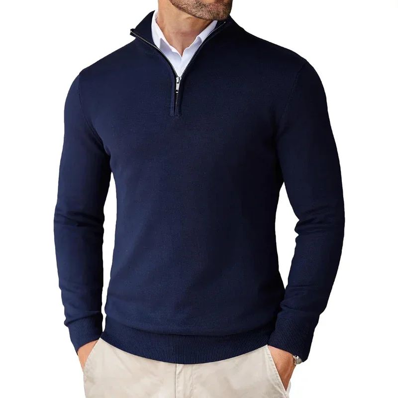 Men's Quarter Zip Sweater Knitted Turtleneck Pullover Long Sleeve 1/4 Zip Jumper